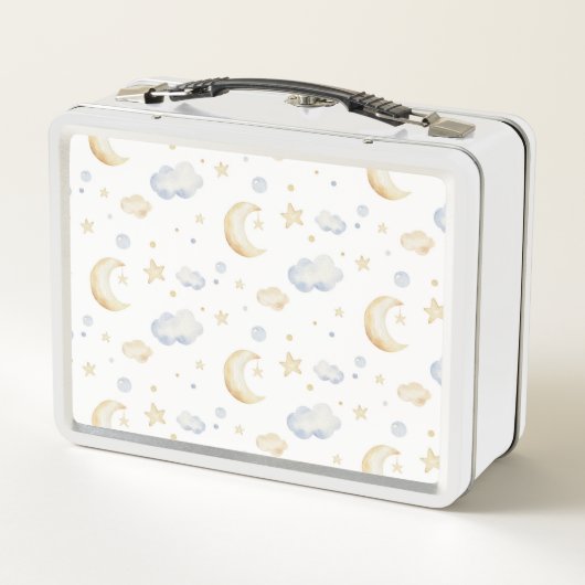 Aquarellmoon-Sterne und Cloud-Muster Metall Brotdose (Rückseite)