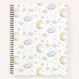 Aquarellmoon-Sterne und Cloud-Muster Notizblock
