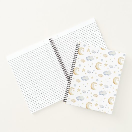 Aquarellmoon-Sterne und Cloud-Muster Notizblock (Innenseite)
