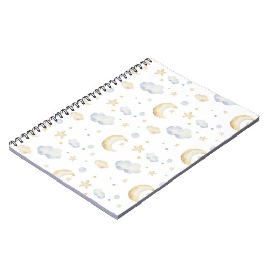 Aquarellmoon-Sterne und Cloud-Muster Notizblock (Linke Seite)