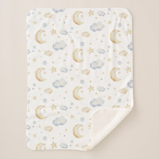 Aquarellmoon-Sterne und Cloud-Muster Sherpadecke (Vorderseite)