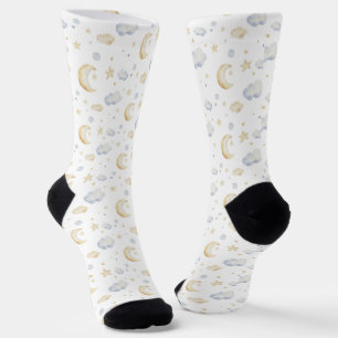 Aquarellmoon-Sterne und Cloud-Muster Socken