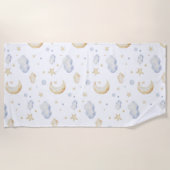 Aquarellmoon-Sterne und Cloud-Muster Strandtuch (Vorderseite)