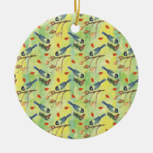 Aquarellmühle, Aquarellvögel Keramik Ornament