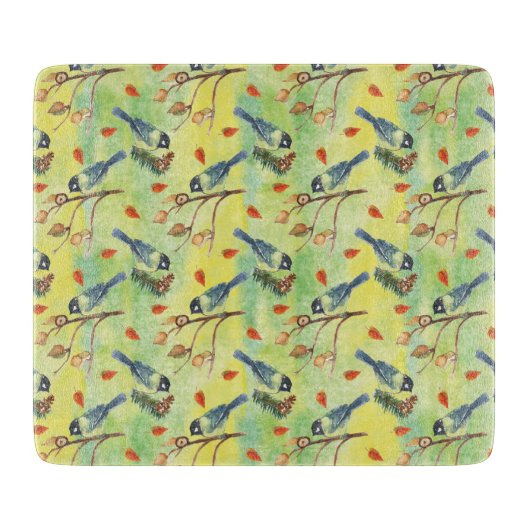 Aquarellmühle, Aquarellvögel Schneidebrett (Vorderseite)