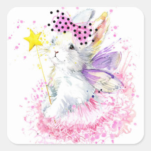 Aquarellmühle Bunny Quadratischer Aufkleber