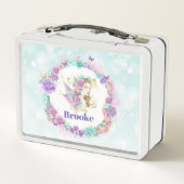 Aquarellmühle mit Lila, blauen und rosafarbenen Bl Metall Brotdose (Rückseite)