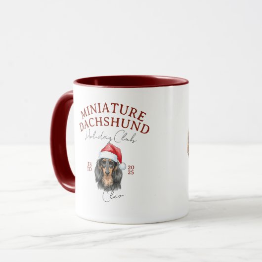 Aquarellmühle Portrait Weihnachten Dackel Tasse (Vorderseite Links)