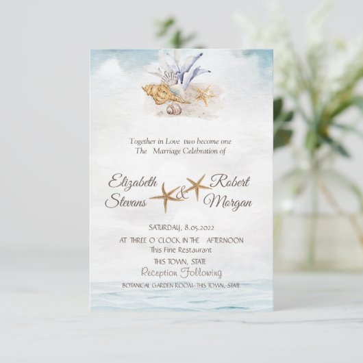 Aquarellmünzen, Einladung zur Hochzeit am Meer (Stehend Vorderseite)