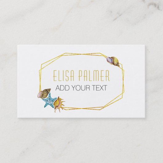 Aquarellmuscheln und Goldfolienpolygon Visitenkarte (Vorderseite)