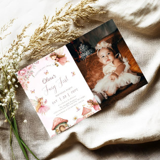 Aquarellmushroom Fairy 1. Geburtstagswald Einladung