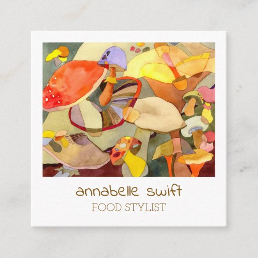 Aquarellmushrooms Food Stylist Quadratische Visitenkarte (Vorderseite)