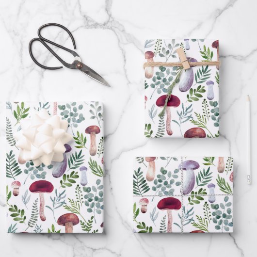 Aquarellmushrooms Illustration Kinder Geschenkpapier Set (Vorderseite)