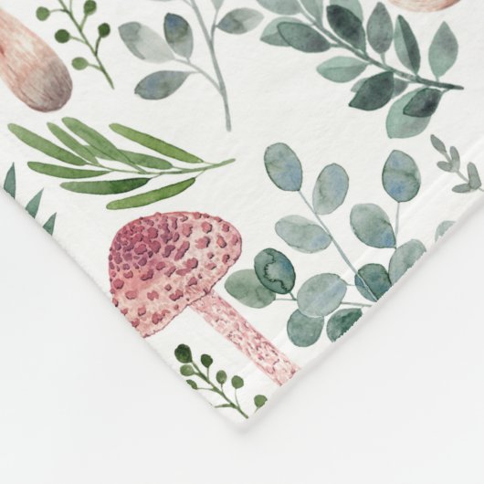 Aquarellmushrooms und Blätter im Grünen Fleecedecke (Ecke)