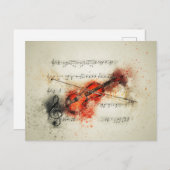 Aquarellmusik und Violine Postkarte (Vorne/Hinten)