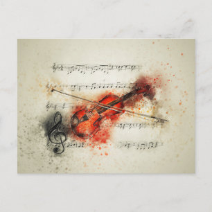 Aquarellmusik und Violine Postkarte