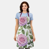 Aquarellmuster aus rosa und lavendelfarbenen Rosen Schürze (Getragen)