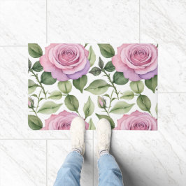 Aquarellmuster aus rosa und lavendelrosa Rosen Fußmatte
