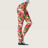Aquarellmuster aus rotem Hibiskus Leggings (Rechts)