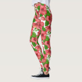 Aquarellmuster aus rotem Hibiskus Leggings (Links)