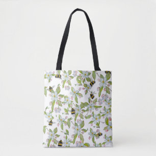 Aquarellmuster Blüten und Hummeln Tasche