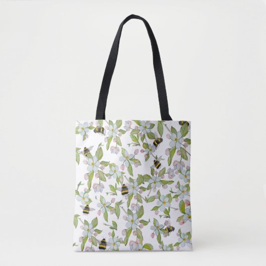Aquarellmuster Blüten und Hummeln Tasche (Vorderseite)