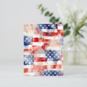 Aquarellmuster der amerikanischen Flagge Postkarte (Stehend Vorderseite)
