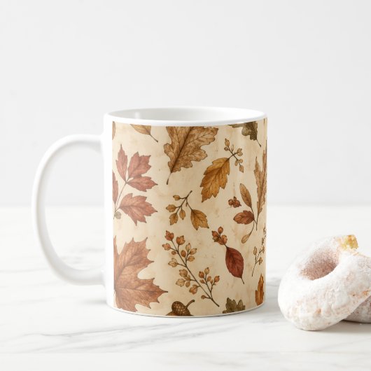 Aquarellmuster Herbstblätter Kaffeetasse (Mit Donut)