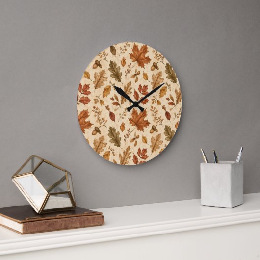 Aquarellmuster Herbstlaub  Große Wanduhr (Büro)
