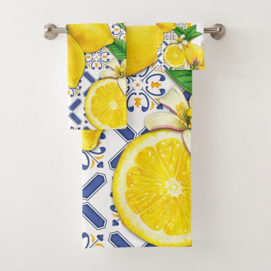 Aquarellmuster im Mittelmeer-Zitronen Badhandtuch Set (Insitu)
