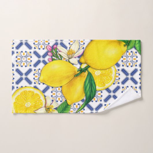 Aquarellmuster im Mittelmeer-Zitronen Badhandtuch Set (Handtuch)