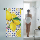 Aquarellmuster im Mittelmeer-Zitronen Badhandtuch Set