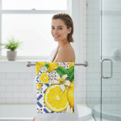 Aquarellmuster im Mittelmeer-Zitronen Badhandtuch Set