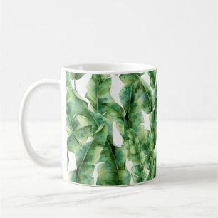 Aquarellmuster mit Blätter aus Bananenpalmen. Hand Kaffeetasse