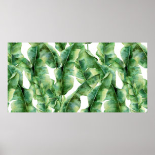 Aquarellmuster mit Blätter aus Bananenpalmen. Hand Poster