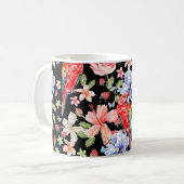 Aquarellmuster mit Blume Rose, Iris, Hibi Kaffeetasse (Vorderseite Links)