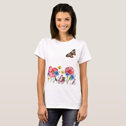 Aquarellmuster mit handgezeichnet Wildblumen T-Shirt (Vorne ganz)
