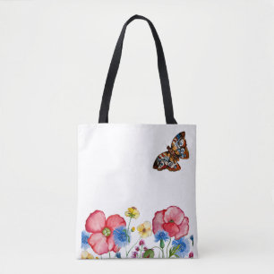 Aquarellmuster mit handgezeichnet Wildblumen Tasche