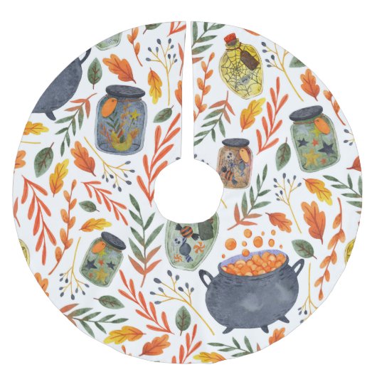 Aquarellmuster mit Herbstblättern. Polyester Weihnachtsbaumdecke (Vorderseite)