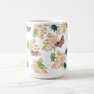 Aquarellmuster mit Käfern und Schmetterlingen Kaffeetasse