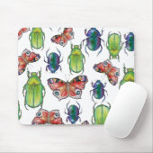 Aquarellmuster mit Käfern und Schmetterlingen Mousepad (Mit Mouse)