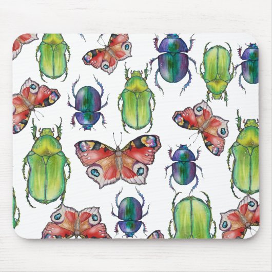 Aquarellmuster mit Käfern und Schmetterlingen Mousepad (Vorne)
