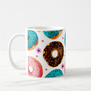 Aquarellmuster mit rosa, blauen und Schokoladen-D Kaffeetasse