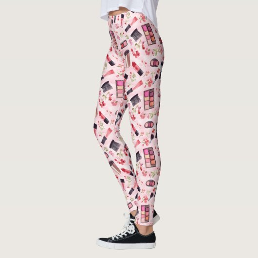 Aquarellmuster mit rosa Florals Leggings (Links)