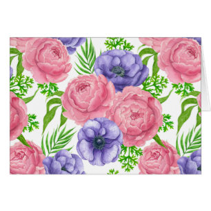 Aquarellmuster mit Torf und Anemon-Blume