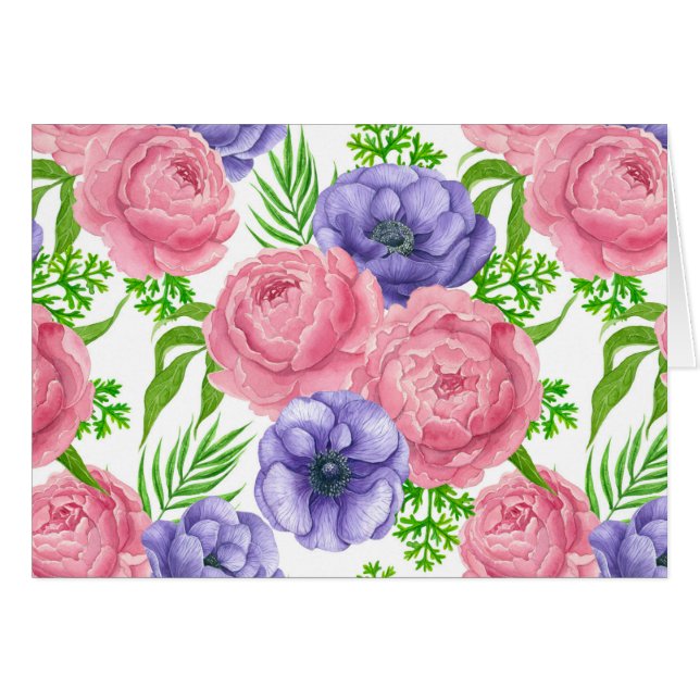 Aquarellmuster mit Torf und Anemon-Blume (Vorderseite (Horizontal))