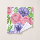 Aquarellmuster mit Torf und Anemon-Blume Badhandtuch Set (Waschlappen)