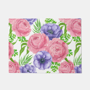 Aquarellmuster mit Torf und Anemon-Blume Fußmatte