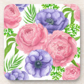 Aquarellmuster mit Torf und Anemon-Blume Getränkeuntersetzer (Vorderseite)