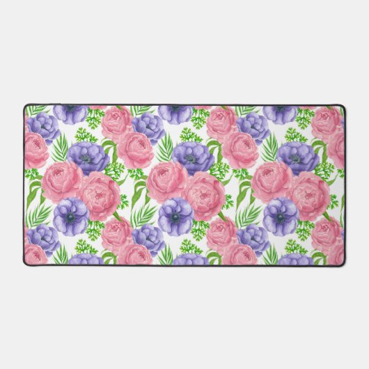 Aquarellmuster mit Torf und Anemon-Blume Schreibtischunterlage (Vorderseite)